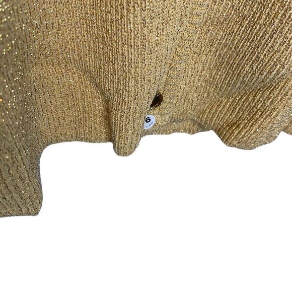 QVC fashion formulas NOS deadstock gold lame long sleeve button front cardigan L - Picture 2 of 7
